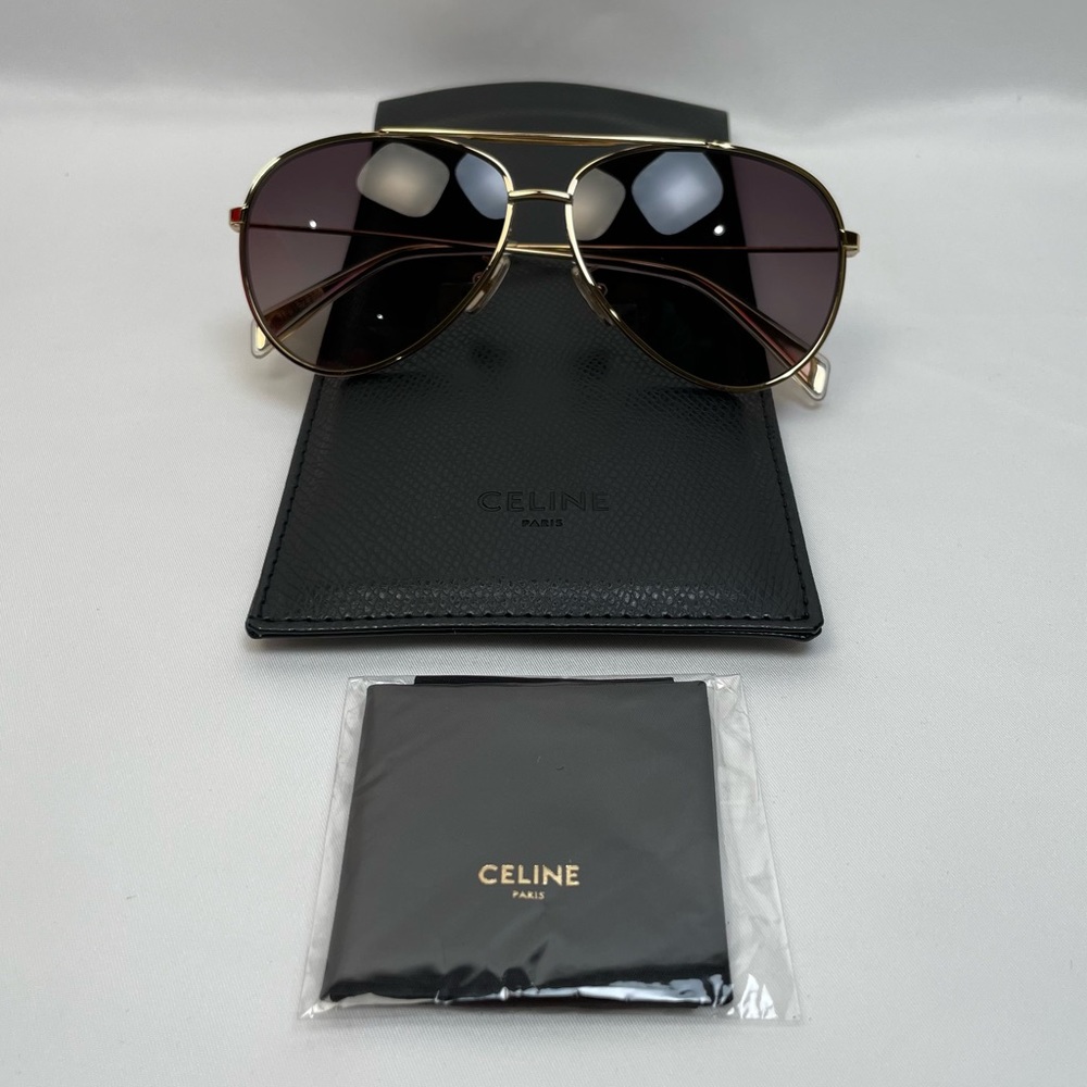 NEW AUTH. CELINE CL40062U 30D GOLD Double Bridge POLARIZED SUNGLASSES 59-12 145